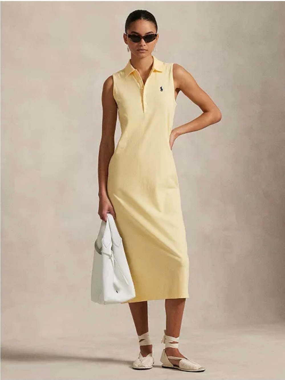 Polo by Ralph Lauren Sleeveless Maxi Polo Dress in Light Yellow